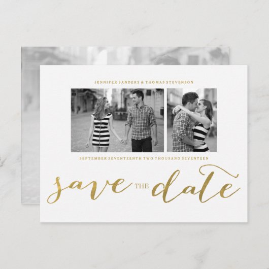 シック金ゴールドプリント |日付はがきを保存 案内ポストカード (正面/裏面)