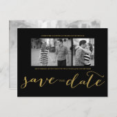 シック金ゴールドプリント |日付はがきを保存 案内ポストカード (正面/裏面)