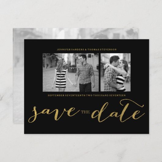 シック金ゴールドプリント |日付はがきを保存 案内ポストカード (正面/裏面)