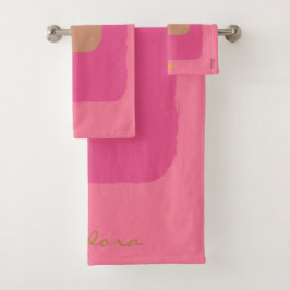 シック金ゴールドベージュピンクオレンジ抽象芸術 バスタオルセット