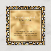 シック金ゴールドホワイトヒョウ印刷ファッション スクエア名刺 (裏面)