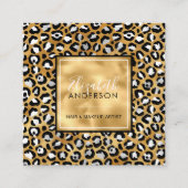 シック金ゴールドホワイトヒョウ印刷ファッション スクエア名刺 (正面)