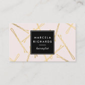 シック金ゴールドボビーピン美容師サロンピンク 名刺 (正面)