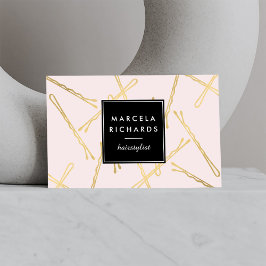 シック金ゴールドボビーピン美容師サロンピンク 名刺