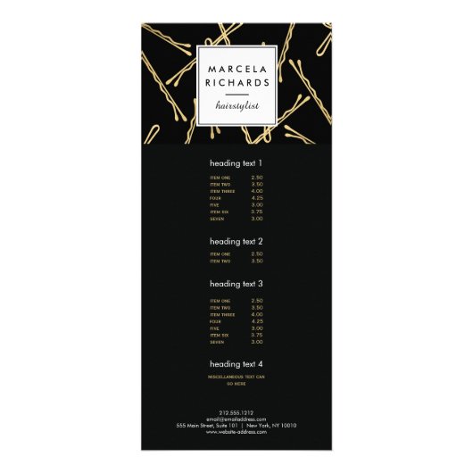 シック金ゴールドボビーピン美容師サロンブラック ラックカード (正面)