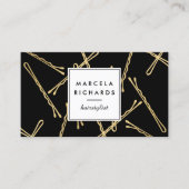 シック金ゴールドボビーピン美容師サロンブラック 名刺 (正面)