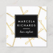 シック金ゴールドボビーピン美容師サロン スクエア名刺 (正面)