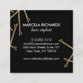 シック金ゴールドボビーピン美容師サロン スクエア名刺 (裏面)