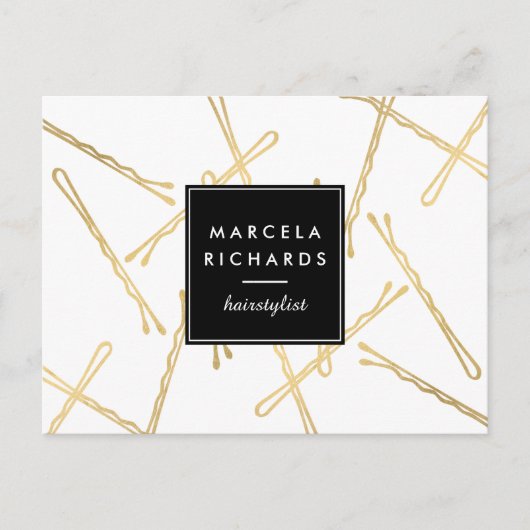 シック金ゴールドボビーピン美容師サロン ポストカード (正面)