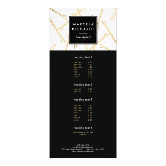 シック金ゴールドボビーピン美容師サロン ラックカード (正面)