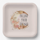 シック金ゴールドボホ赤面ピンクフローラ誕生日 ペーパープレート (正面)
