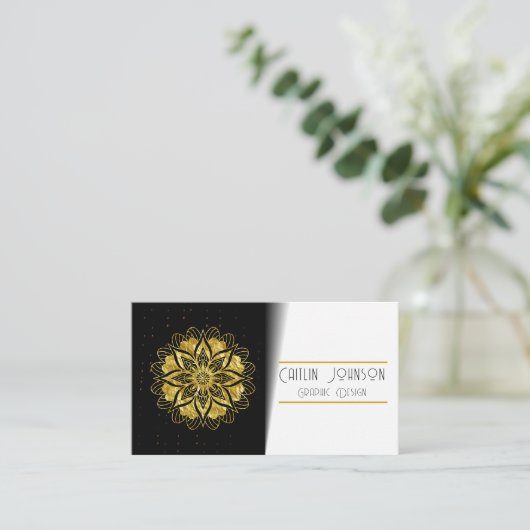 シック金ゴールドマンダラグラフィックデザイナー/汎用QRコード 名刺 (スタンド正面)