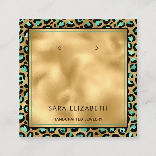 シック金ゴールドミントヒョウ印刷イヤリングディスプレイカード スクエア名刺 (正面)