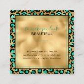 シック金ゴールドミントヒョウ印刷ファッショントレンディー モダン スクエア名刺 (裏面)