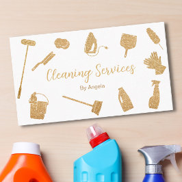 シック金ゴールドメイド清掃サービスきらめくグリッター 名刺