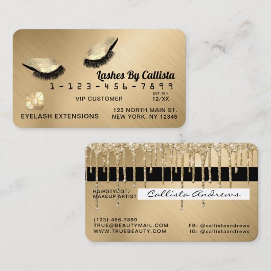 シック金ゴールドメタリックグリッターラッシュクレジット 名刺 (正面/裏面)