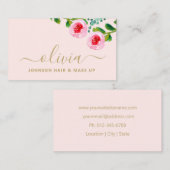 シック金ゴールドモダンピンクフローラメイクアップアーティストサロン 名刺 (正面/裏面)