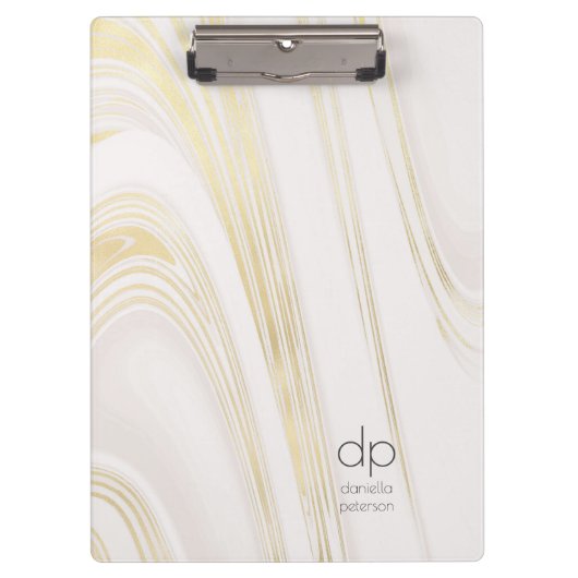 シック金ゴールドモダン大理石名とイニシャル クリップボード (正面)