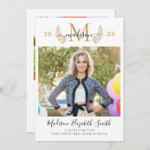 シック金ゴールドモノグラムガーリースクリプト2写真卒業 案内状 (正面/裏面)