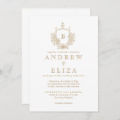 シック金ゴールドモノグラムクレスト結婚式招待状 招待状 (正面/裏面)