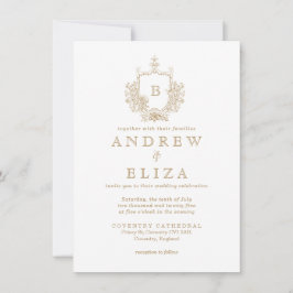 シック金ゴールドモノグラムクレスト結婚式招待状 招待状