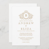 シック金ゴールドモノグラムクレスト結婚式招待状 招待状 (正面/裏面)