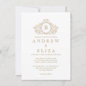 シック金ゴールドモノグラムクレスト結婚式招待状 招待状 (正面)