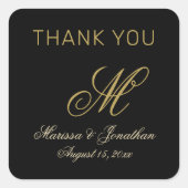 シック金ゴールドモノグラムスクリプトブラック結婚の感謝 スクエアシール (正面)