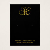 シック金ゴールドモノグラムブラックイヤリングディスプレイカード (正面)