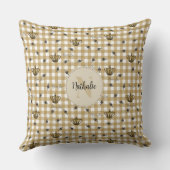 シック金ゴールドモノグラム王室のジンガムクラウン&クイーンビー クッション (裏面)