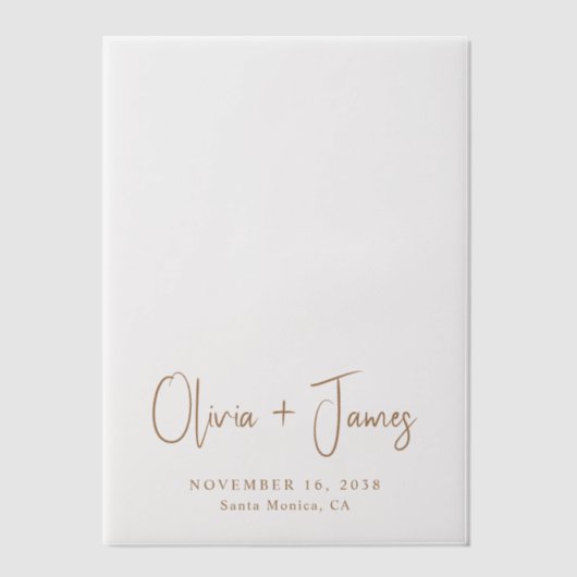 シック金ゴールドモノグラム結婚ズオーバーレイ ベラム紙招待状 (正面)