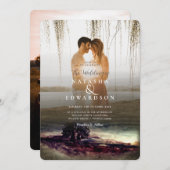 シック金ゴールドランドスケープオーバーレイ2枚結婚の写真 招待状 (正面/裏面)