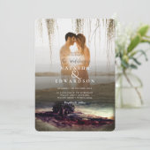 シック金ゴールドランドスケープオーバーレイ2枚結婚の写真 招待状 (スタンド正面)