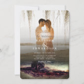 シック金ゴールドランドスケープオーバーレイ2枚結婚の写真 招待状 (正面)