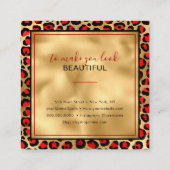 シック金ゴールドレッドヒョウ印刷イヤリング表示カード スクエア名刺 (裏面)