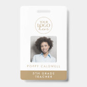 シック金ゴールドロゴフォト従業員または先生ID バッジ (正面)