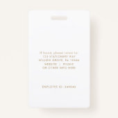 シック金ゴールドロゴフォト従業員または先生ID バッジ (裏面)