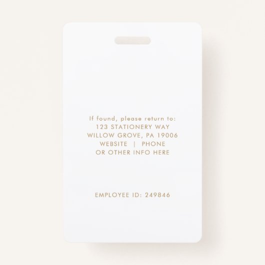 シック金ゴールドロゴフォト従業員または先生ID バッジ (裏面)