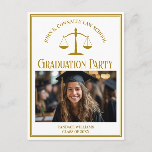 シック金ゴールドロースクールフォト卒業パーティー インビテーションポストカード (正面)