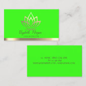 シック金ゴールドロータスフラワーヨガインストラクターグリーンネオン 名刺 (正面/裏面)