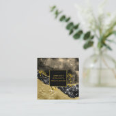 *~*シック金ゴールド人気があるグリッターブラックアゲート スクエア名刺 (スタンド正面)