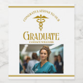 シック金ゴールド医学校写真卒業パーティー ワインラベル (シングルラベル)