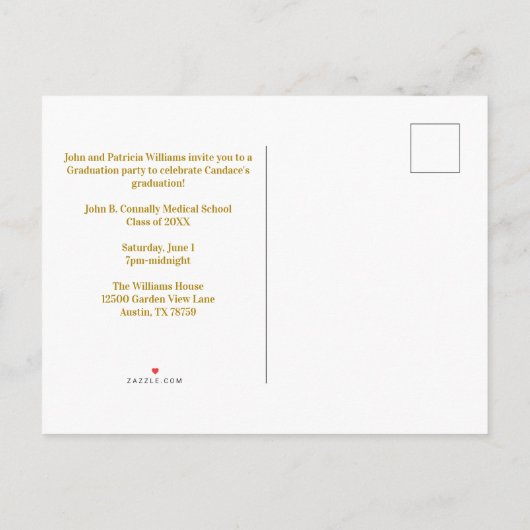 シック金ゴールド医学校卒業写真パーティー インビテーションポストカード (裏面)