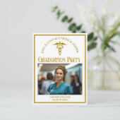 シック金ゴールド医学校卒業写真パーティー インビテーションポストカード (スタンド正面)