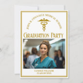 シック金ゴールド医学校卒業写真パーティー 招待状 (正面)