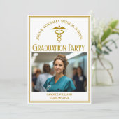 シック金ゴールド医学校卒業写真パーティー 招待状 (スタンド正面)