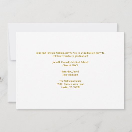 シック金ゴールド医学校卒業写真パーティー 招待状 (裏面)