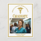 シック金ゴールド医学校卒業写真 案内ポストカード (正面)