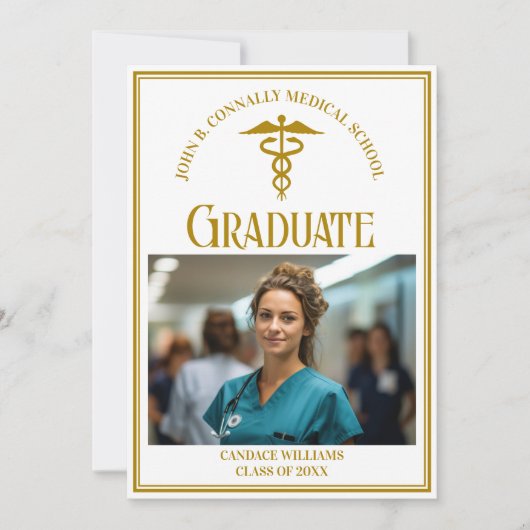 シック金ゴールド医学校卒業写真 案内状 (正面)