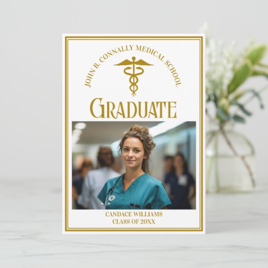 シック金ゴールド医学校卒業写真 案内状 (スタンド正面)